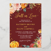 Invitation En Aluminium Chute en amour Automne Floral Mariage Vrai Or (Recto)