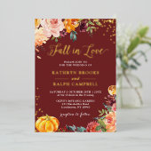 Invitation En Aluminium Chute en amour Automne Floral Mariage Vrai Or (Debout devant)