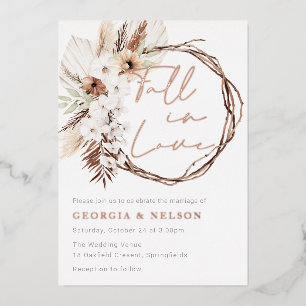 Invitation En Aluminium Chute en amour Boho Wreath Mariage Rose or