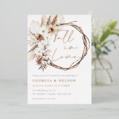 Invitation En Aluminium Chute en amour Boho Wreath Mariage Rose or (Debout devant)