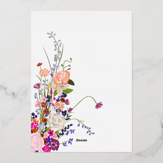 Invitation En Aluminium Chute moderne fleurs sauvages script douche de mar (Verso)