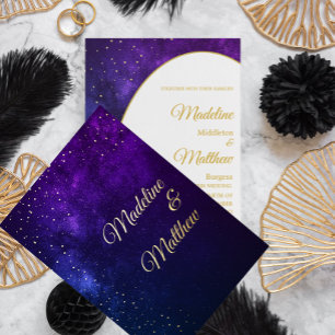 Invitation En Aluminium Ciel de soirée doré Étoiles Mariage moderne viole