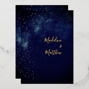 Invitation En Aluminium Ciel du Soir Astral Étoiles Dorées Mariage Bleu