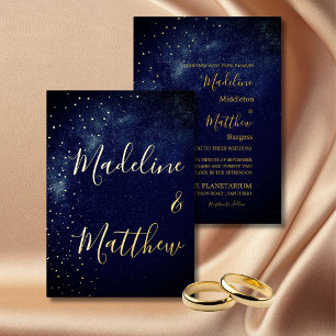Invitation En Aluminium Ciel du Soir Étoiles Astrales Dorées Bleu Mariage