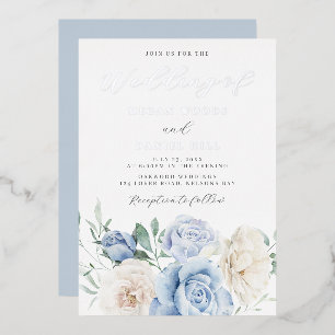 Invitation En Aluminium Ciel Dusty Bleu Superbe Mariage Floral Argent
