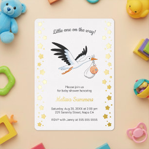 Invitation En Aluminium Cigogne portant un bébé selfie Baby Shower