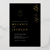 Invitation En Aluminium Cimetière Monogramme Personnalisé Noir & Or Minima (Recto)