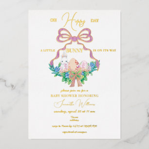 Invitation En Aluminium Cimier Floral Violet Baby shower Fille Lapin de Pâ