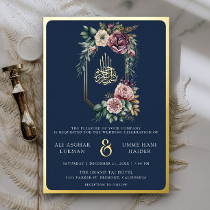 Invitation En Aluminium Cimier Floral Violet Marine Bleu Musulman Mariage