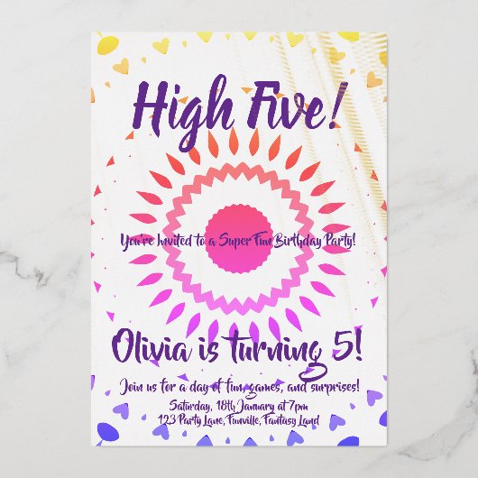 Invitation En Aluminium Cinq ! Anniversaire 5 ans (Recto)