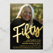 Invitation En Aluminium Cinquante-50e anniversaire script photo personnali (Recto)