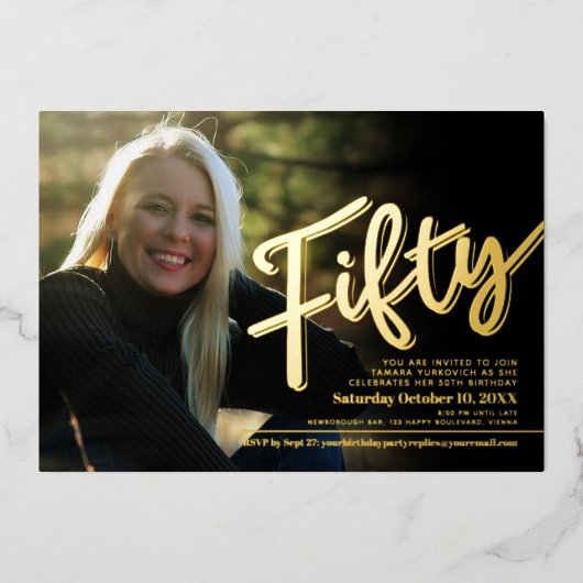 Invitation En Aluminium Cinquante-50e anniversaire script photo personnali (Recto)