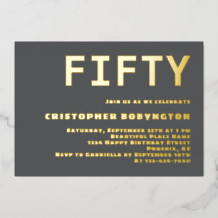 Invitation En Aluminium Cinquante ans célébration typographie grise simple