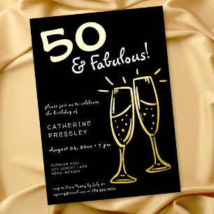 Invitation En Aluminium Cinquante ans et Fabuleux Champagne Doré Anniversa