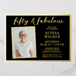 Invitation En Aluminium Cinquante ans et Fabuleux Photo 50e Anniversaire
