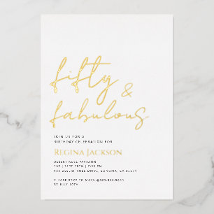 Invitation En Aluminium Cinquante ans et Fantastique Script Or 50e Anniver
