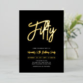 Invitation En Aluminium Cinquante | Black Chic Script 50e anniversaire (Debout devant)