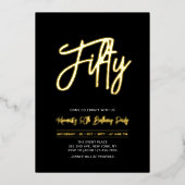 Invitation En Aluminium Cinquante | Black Chic Script 50e fête d'anniversa (Recto)