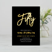 Invitation En Aluminium Cinquante | Black Chic Script 50e fête d'anniversa (Debout devant)