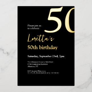 Invitation En Aluminium Cinquante Élégant 50e Anniversaire en Or Noir