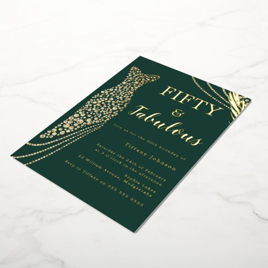 Invitation En Aluminium Cinquante et fabuleuse robe d'or Emerald 50e anniv (Rotation)