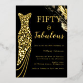 Invitation En Aluminium Cinquante et fabuleuse robe Gold Foil 50e annivers (Recto)