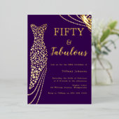 Invitation En Aluminium Cinquante et fabuleuse robe violet et or 50e anniv (Debout devant)