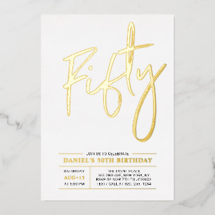 Invitation En Aluminium Cinquante   Fête d'anniversaire 50 ans Moderne en 