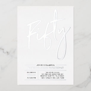 Invitation En Aluminium Cinquante   Fête d'anniversaire moderne argent 50 