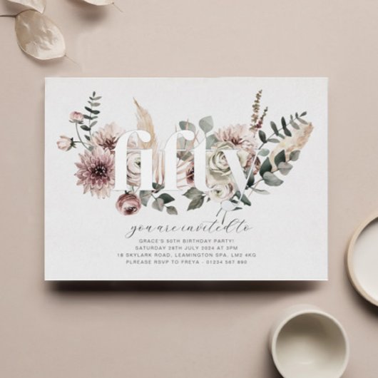 Invitation En Aluminium Cinquante fleurs - 50e anniversaire - Argent