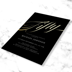 Invitation En Aluminium Cinquante Moderne Minimaliste Noir Or 50e Annivers