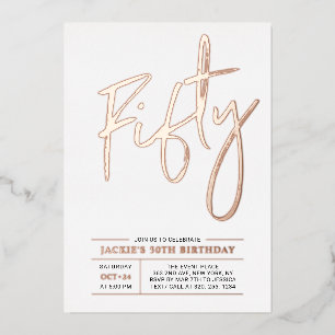 Invitation En Aluminium Cinquante Or rose Moderne Fête d'anniversaire 50 a