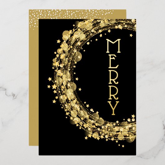 Invitation En Aluminium Circles and Stars on Black Christmas Gold (Recto/Verso)