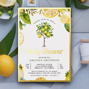 Invitation En Aluminium Cité Rustique Arbre Citron Baby Shower Or