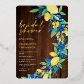 Invitation En Aluminium Citron bleu floral script douche nuptiale (Recto)