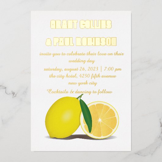 Invitation En Aluminium Citron frais, nature et or (Recto)