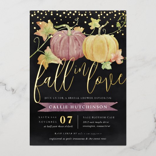 Invitation En Aluminium Citrouille automne | Huile de Fête des mariées d'a (Recto)