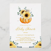 Invitation En Aluminium Citrouille avec tournesols Baby shower d'automne r (Recto)