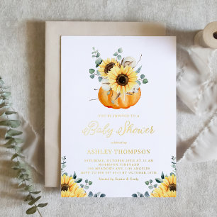 Invitation En Aluminium Citrouille avec tournesols Baby Shower rustique d'