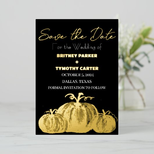Invitation En Aluminium Citrouille Black Rustic Photo QR Code Mariage (Debout devant)