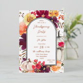 Invitation En Aluminium Citrouille blanc chute florale Thanksgiving (Debout devant)