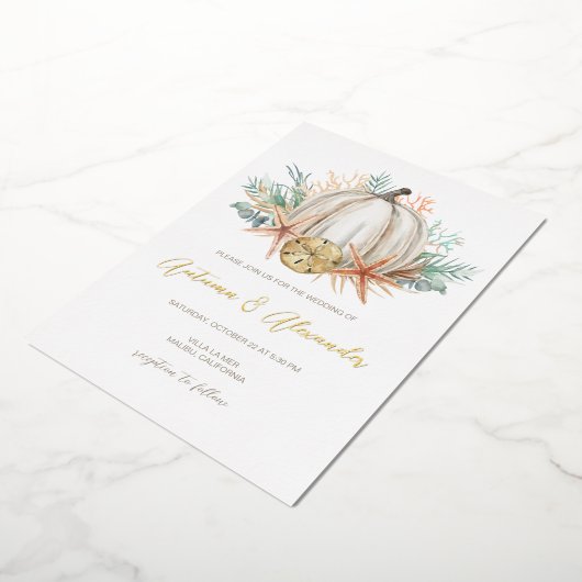 Invitation En Aluminium Citrouille d'automne côtier et Mariage de coquille (Rotation)