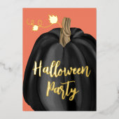 Invitation En Aluminium Citrouille de fête Halloween de script doré orange (Recto)
