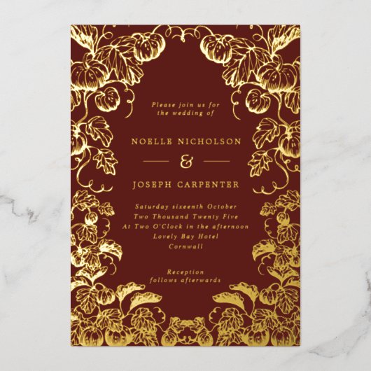 Invitation En Aluminium Citrouille Frame Mariage de automne Bourgogne & Go (Recto)