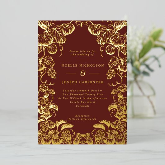 Invitation En Aluminium Citrouille Frame Mariage de automne Bourgogne & Go (Debout devant)