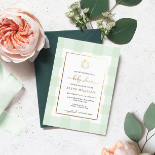 Invitation En Aluminium Citrouille Green En vichy Baby shower Foil Invitat