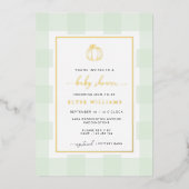 Invitation En Aluminium Citrouille Green En vichy Baby shower Foil Invitat (Recto)