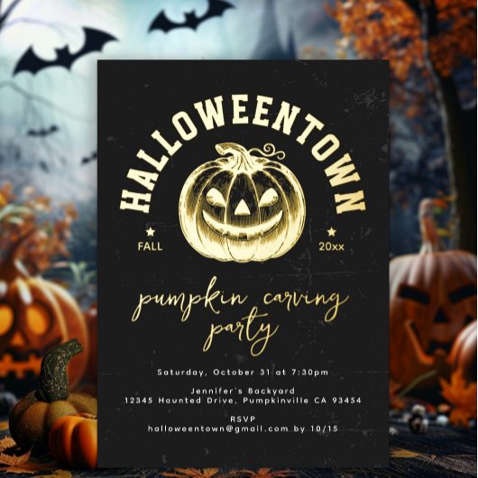Invitation En Aluminium Citrouille Jack-o'-lantern Halloween Party Gold