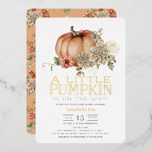 Invitation En Aluminium Citrouille orange et Baby shower Dahlia blanc