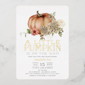 Invitation En Aluminium Citrouille orange et Baby shower Dahlia blanc (Recto)